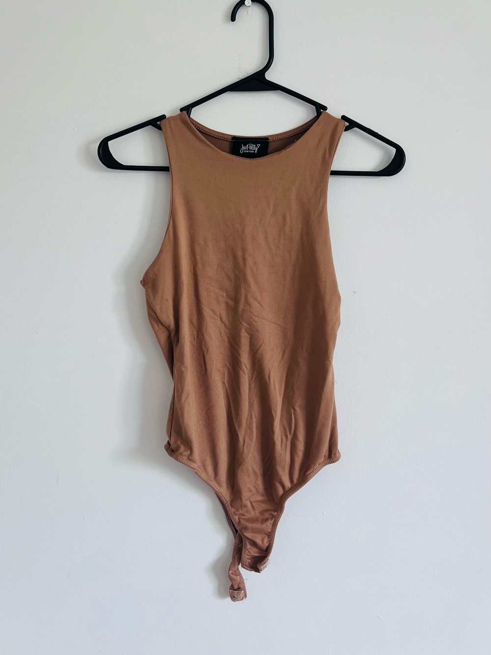 90s Minimalist Camel High Neck Bodysuit Sleeveless